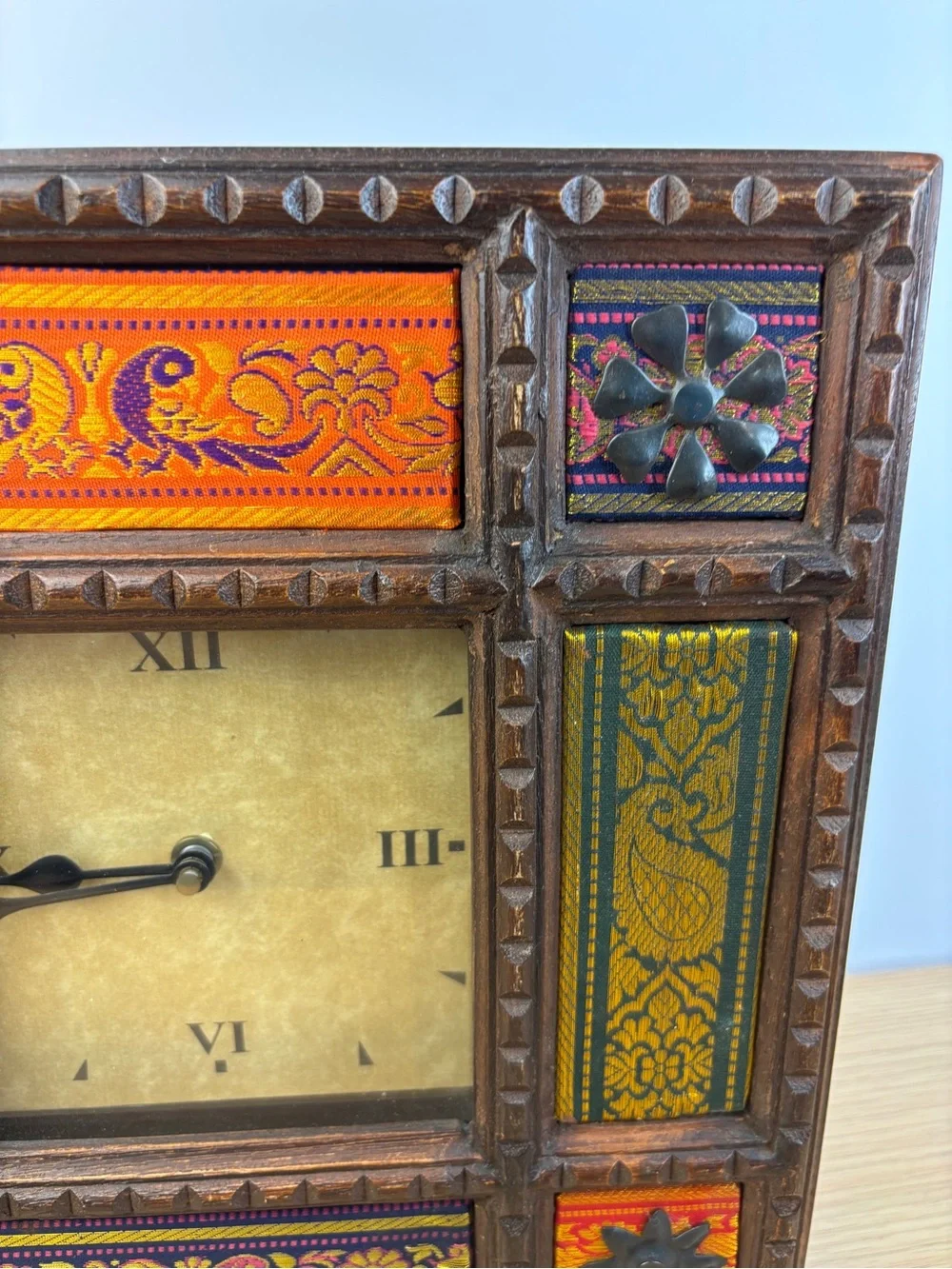 Case India Movement USA Wood Bohemian Style Quartz Clock WORKS!